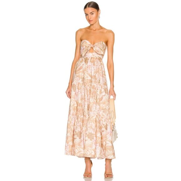 💕ZIMMERMANN💕 Moonshine Andie Tie Front Linen Maxi Dress ~ Sepia Floral Print 2 - Picture 2 of 16